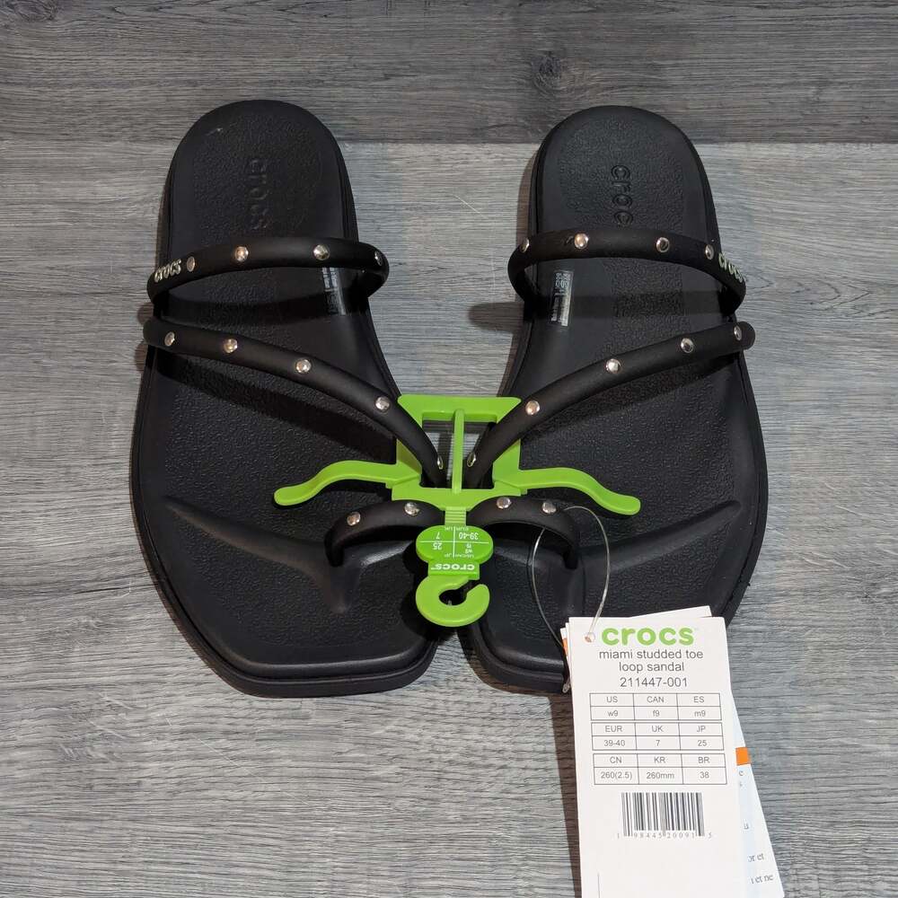 Crocs Miami Studded Toe Loop Sandal Black Women's Size 9